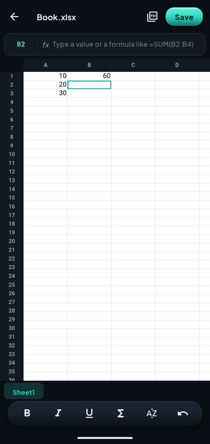 A spreadsheet open in the Hushdoc editor
